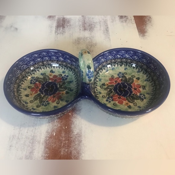 Polish Pottery Unikat Condiment Bowls Handled Floral - Picture 5 of 8